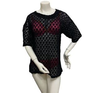 Knit  Black Swim Cover Up One Size S/M Coastal Whimsical Bohemian Grunge Chic